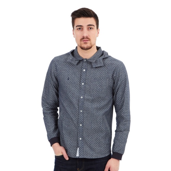 Diamond Supply Co. Marquise Hooded Woven Chambray Polka Dot Shirt size Large - Picture 1 of 15